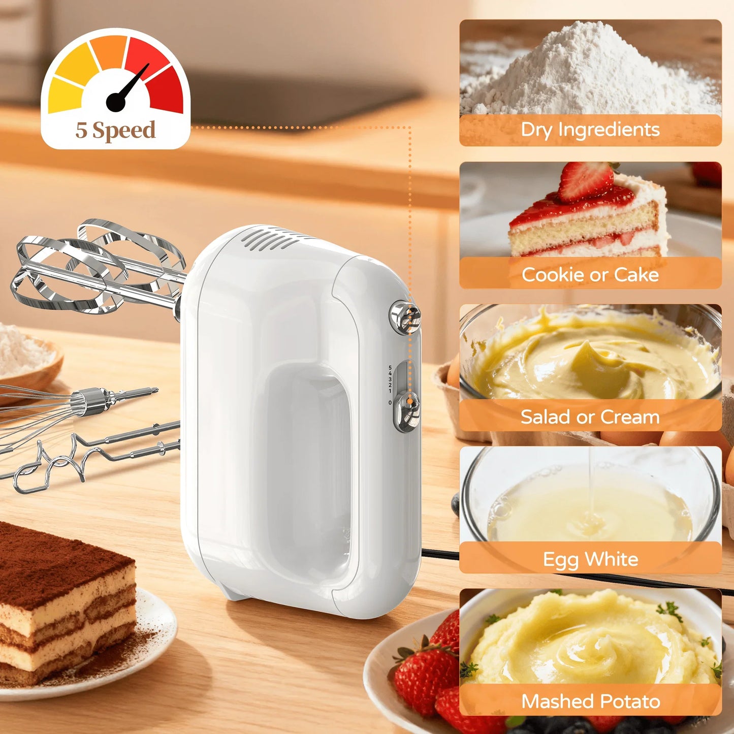 YOMA Electric Egg Beater 5-Speed Handheld Kitchen Mixer